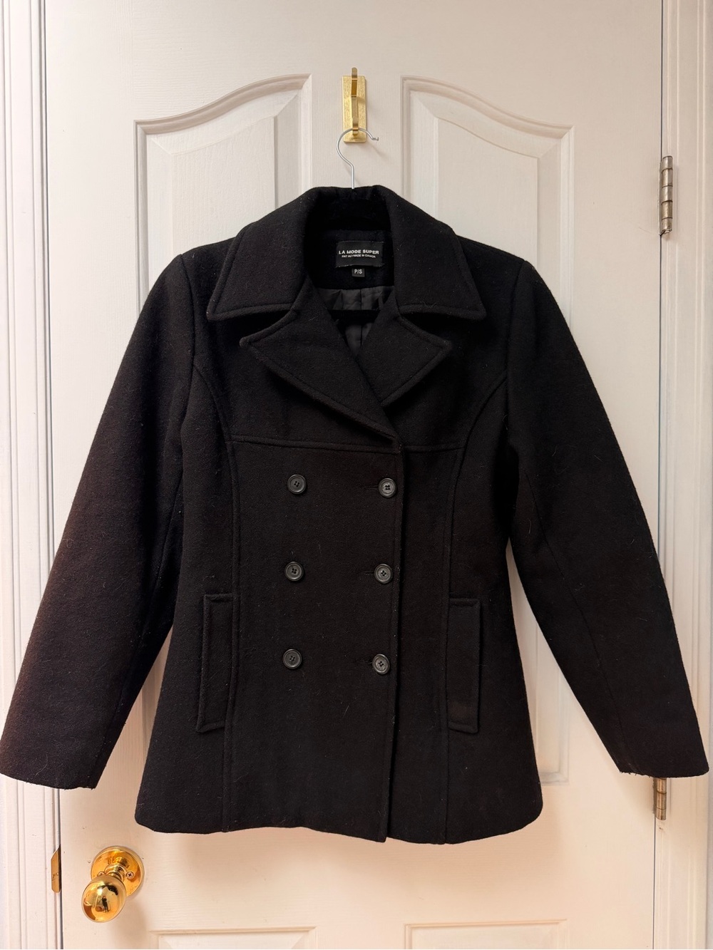 🌸S/M La Mode Super Black Double-Breasted Wool Peacoat🌸